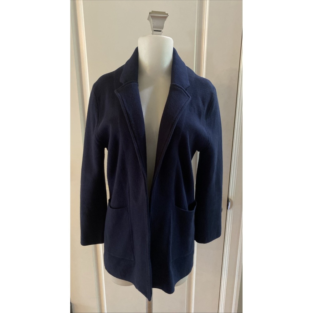 Quince Open Front Navy Blue Cardigan Long Sleeve Size XS Organic Cotton Pockets